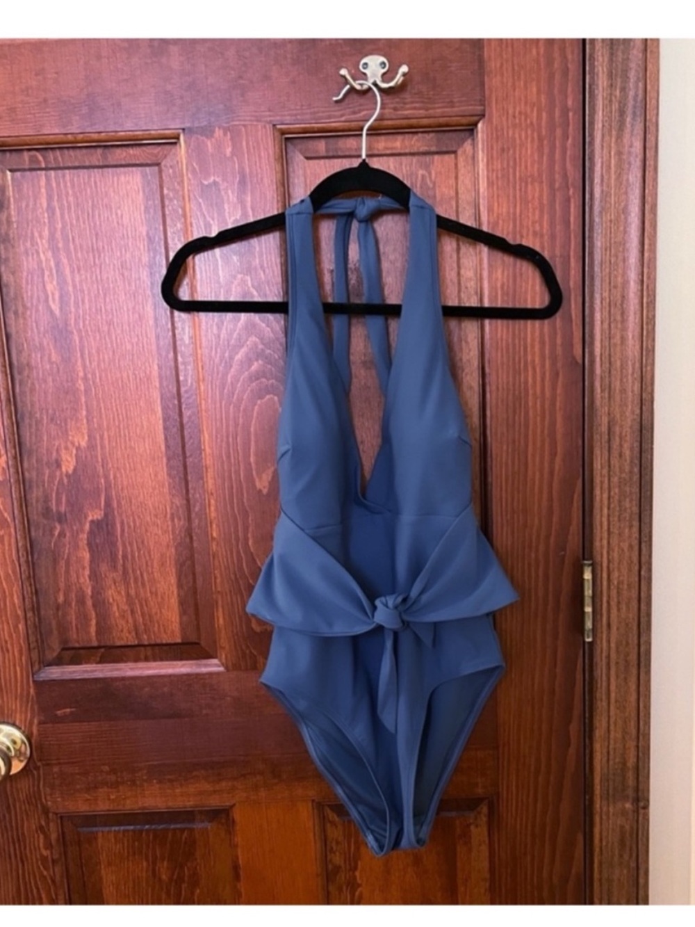 CUPSHE Magnolia Blue Halter Plunging One Piece Swimsuit Bathing Suit NWT Sz S